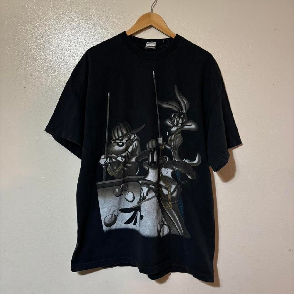 Vintage 90s Looney Toons Bling Rap Tee Promo Black Graphic T-Shirt Size 2XL